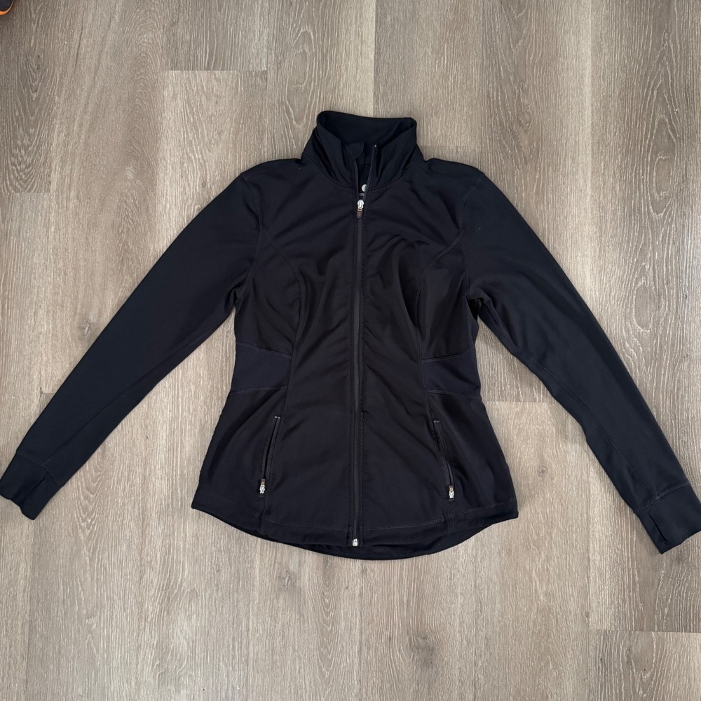 Old Navy Active Jacket Women Large Black Full Zip Fitted Mesh Mock Neck